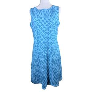Jude Connally Sleeveless A-Line Dress – Blue & White Geometric – Size Medium